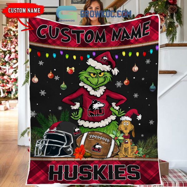 Northern Illinois Huskies Grinch Football Merry Christmas Light Personalized Fleece Blanket Quilt