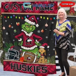 Northern Illinois Huskies Grinch Football Merry Christmas Light Personalized Fleece Blanket Quilt