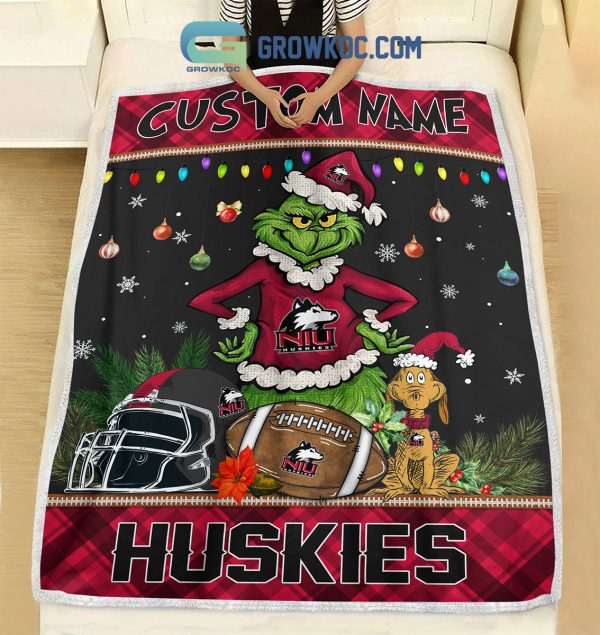 Northern Illinois Huskies Grinch Football Merry Christmas Light Personalized Fleece Blanket Quilt