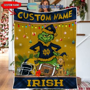 Notre Dame Fighting Irish Grinch Football Merry Christmas Light Personalized Fleece Blanket Quilt