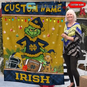 Notre Dame Fighting Irish Grinch Football Merry Christmas Light Personalized Fleece Blanket Quilt