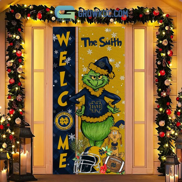 Notre Dame Fighting Irish Grinch Football Welcome Christmas Personalized Decor Door Cover