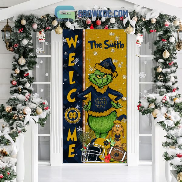 Notre Dame Fighting Irish Grinch Football Welcome Christmas Personalized Decor Door Cover