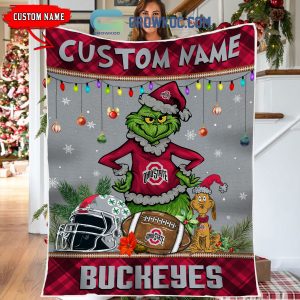 Ohio State Buckeyes Grinch Football Merry Christmas Light Personalized Fleece Blanket Quilt