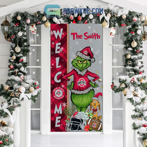 Ohio State Buckeyes Grinch Football Welcome Christmas Personalized Decor Door Cover