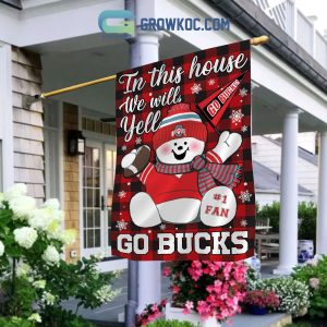 Ohio State Buckeyes Snowman In This Home We Will Yell Go Bucks Christmas Garden Flag Canvas