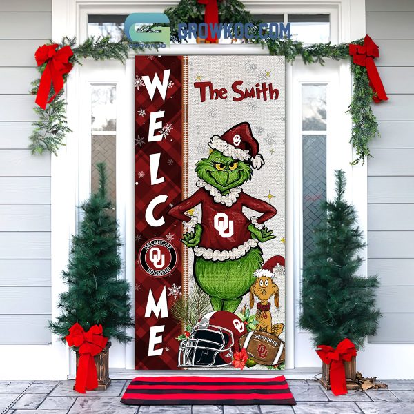 Oklahoma Sooners Grinch Football Welcome Christmas Personalized Decor Door Cover