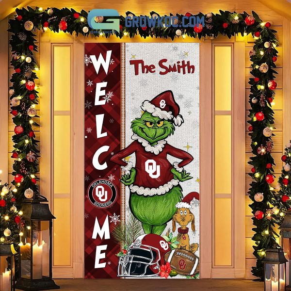 Oklahoma Sooners Grinch Football Welcome Christmas Personalized Decor Door Cover