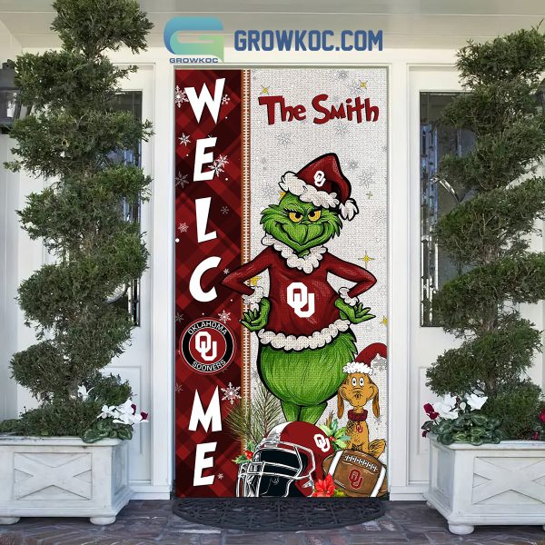 Oklahoma Sooners Grinch Football Welcome Christmas Personalized Decor Door Cover