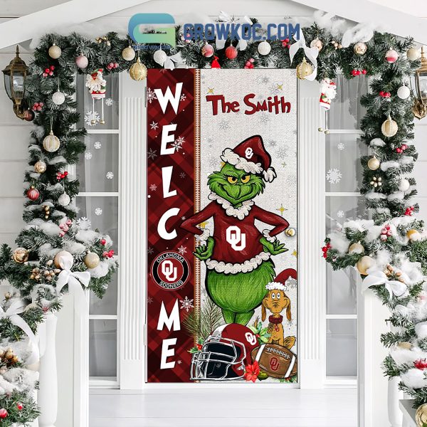 Oklahoma Sooners Grinch Football Welcome Christmas Personalized Decor Door Cover