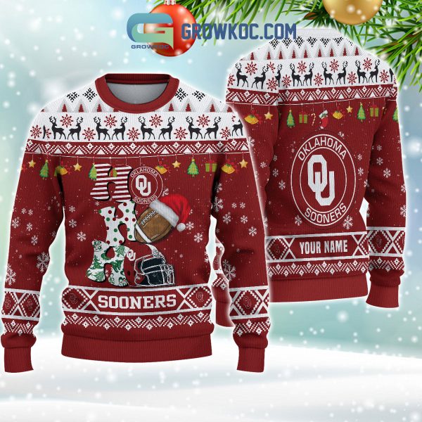 Oklahoma Sooners NCAA Ho Ho Ho Snow Christmas Personalized Ugly Sweater