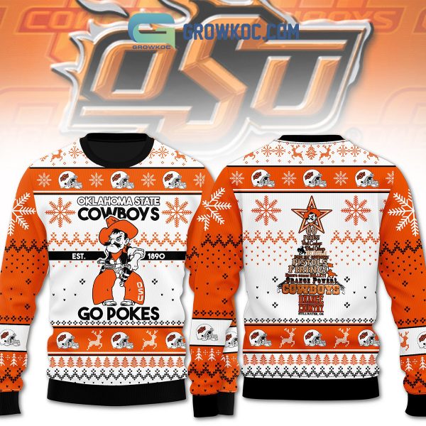 Oklahoma State Cowboys Go Pokes NFL Team Real Cowboys Pistols Firing Orange Power Christmas Ugly Sweaters