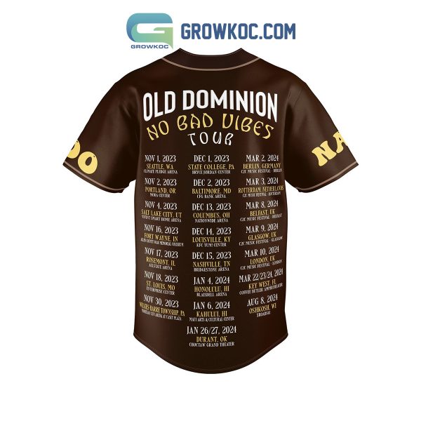 Old Dominion no Bad Vibes Tour Personalized Baseball Jersey