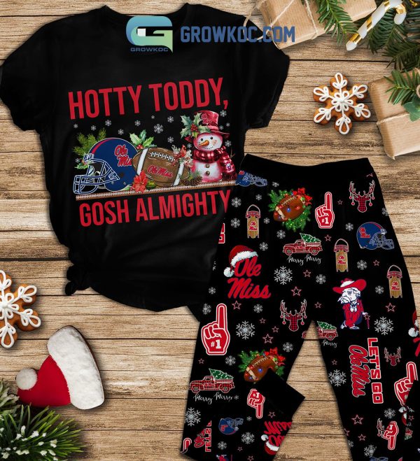 Ole Miss Rebels Hotty Toddy Gosh Almighty Snowman University of Mississippi Christmas Winter Holiday Fleece Pajama Sets Black Design