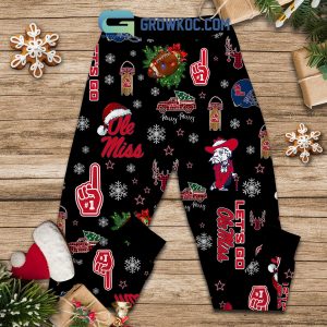 Ole Miss Rebels Hotty Toddy Gosh Almighty Snowman University of Mississippi Christmas Winter Holiday Fleece Pajama Sets Black Design