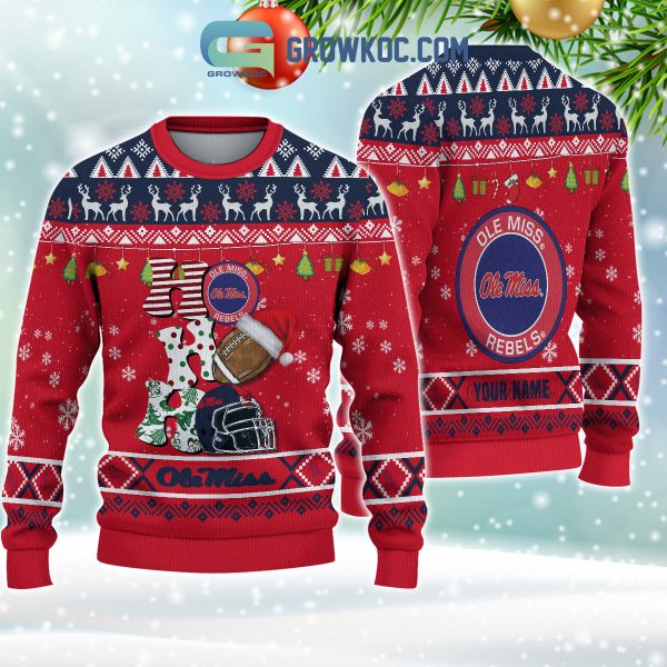 Ole Miss Rebels NCAA Ho Ho Ho Snow Christmas Personalized Ugly Sweater