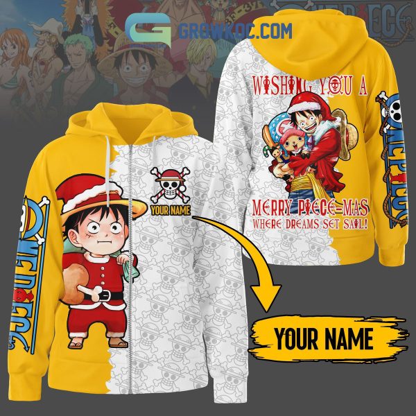 One Piece Wishing You A Merry Piecemas Wher Dreams Set Sail Anime Luffy Christmas Winter Holiday Custom Name Personalized Zip Hoodie