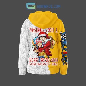 One Piece Wishing You A Merry Piecemas Wher Dreams Set Sail Anime Luffy Christmas Winter Holiday Custom Name Personalized Zip Hoodie