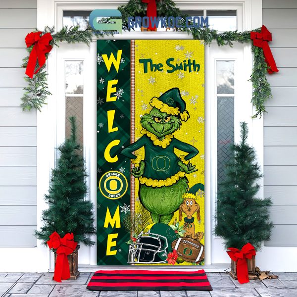 Oregon Ducks Grinch Football Welcome Christmas Personalized Decor Door Cover