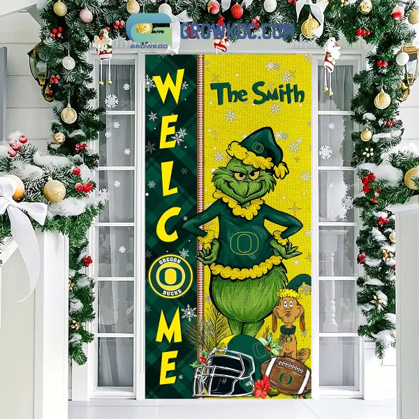 Oregon Ducks Grinch Football Welcome Christmas Personalized Decor Door Cover