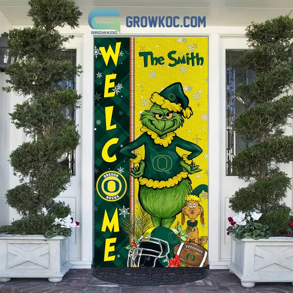 Oregon Ducks Grinch Football Welcome Christmas Personalized Decor Door Cover
