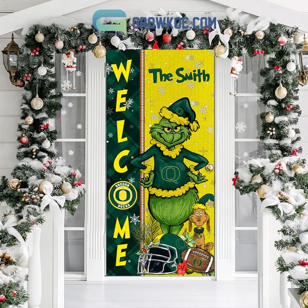 Oregon Ducks Grinch Football Welcome Christmas Personalized Decor Door Cover