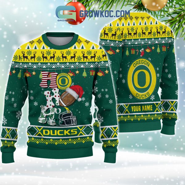 Oregon Ducks NCAA Ho Ho Ho Snow Christmas Personalized Ugly Sweater