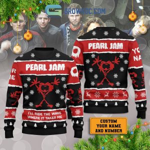 Pearl Jam I’ll Ride The Wave Where It Takes Me Christmas Custom Name Number Ugly Sweaters