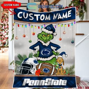 Penn State Nittany Lions Grinch Football Merry Christmas Light Personalized Fleece Blanket Quilt