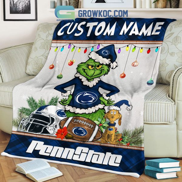 Penn State Nittany Lions Grinch Football Merry Christmas Light Personalized Fleece Blanket Quilt