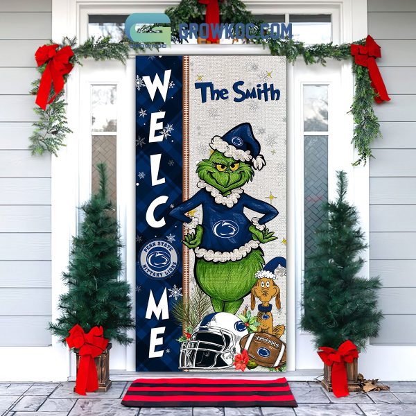 Penn State Nittany Lions Grinch Football Welcome Christmas Personalized Decor Door Cover