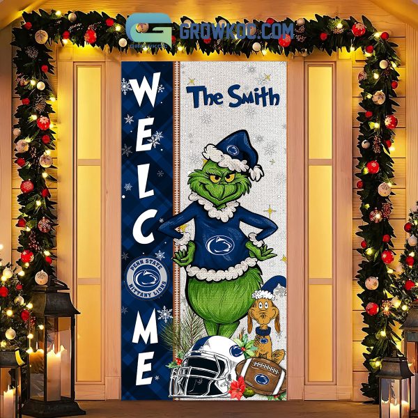 Penn State Nittany Lions Grinch Football Welcome Christmas Personalized Decor Door Cover