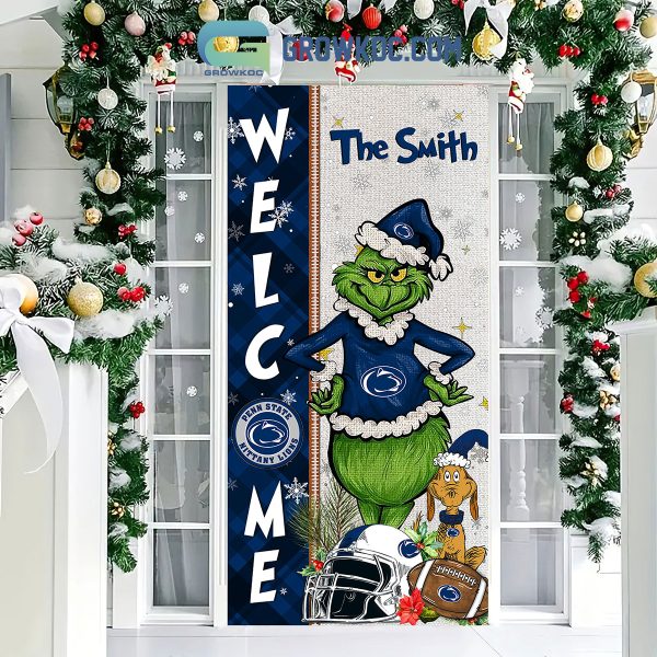 Penn State Nittany Lions Grinch Football Welcome Christmas Personalized Decor Door Cover