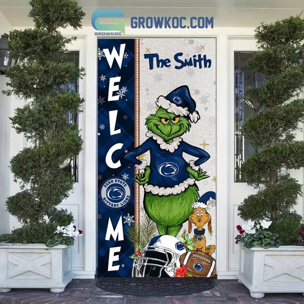 Penn State Nittany Lions Grinch Football Welcome Christmas Personalized Decor Door Cover