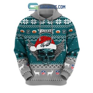 Philadelphia Eagles Christmas NFL Snowflakes Reindeers Skulls Custom Name Custom Number Hoodie Shirts