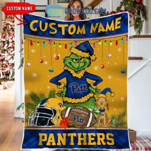 Pittsburgh Panthers Grinch Football Merry Christmas Light Personalized Fleece Blanket Quilt