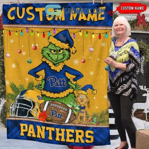 Pittsburgh Panthers Grinch Football Merry Christmas Light Personalized Fleece Blanket Quilt