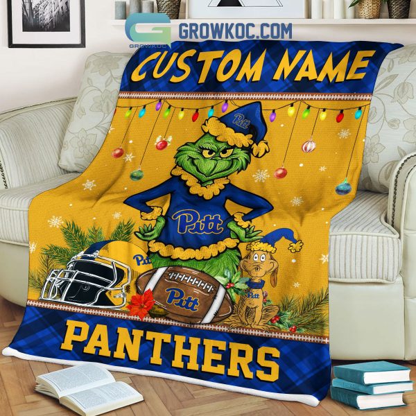 Pittsburgh Panthers Grinch Football Merry Christmas Light Personalized Fleece Blanket Quilt