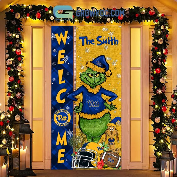 Pittsburgh Panthers Grinch Football Welcome Christmas Personalized Decor Door Cover