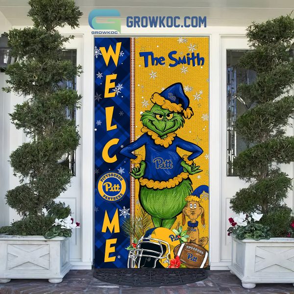 Pittsburgh Panthers Grinch Football Welcome Christmas Personalized Decor Door Cover