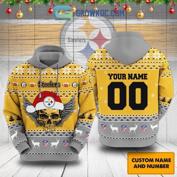 Pittsburgh Steelers Christmas NFL Snowflakes Reindeers Skulls Custom Name Custom Number Hoodie Shirts