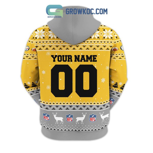 Pittsburgh Steelers Christmas NFL Snowflakes Reindeers Skulls Custom Name Custom Number Hoodie Shirts