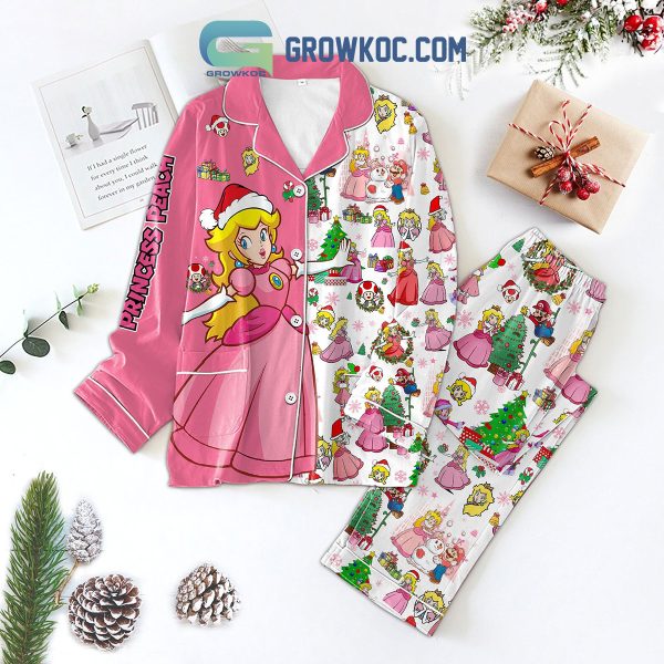 Princess Peach Pink Design Happy X Mas Pajamas Set