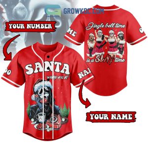 Santa Where You At Jingle Bell Time Is A Slay Time Horror Movies Personalized Baseball Jersey