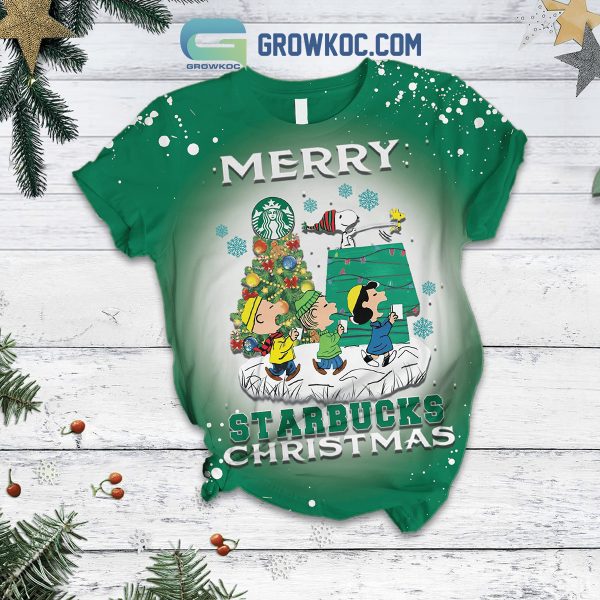 Snoopy Charlie Brown Starbucks Mery Christmas Fleece Pajamas Set