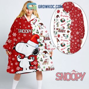 Snoopy Joy Be Festive Merry And Bright Christmas Red And White Snowflake Oodie Hoodie Blanket