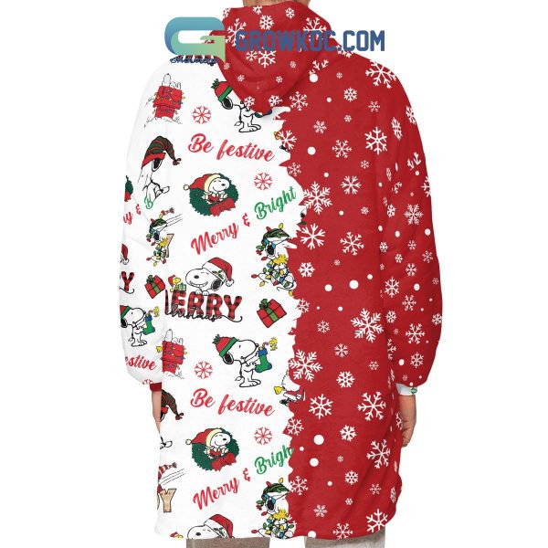 Snoopy Joy Be Festive Merry And Bright Christmas Snowflake Oodie Hoodie Blanket