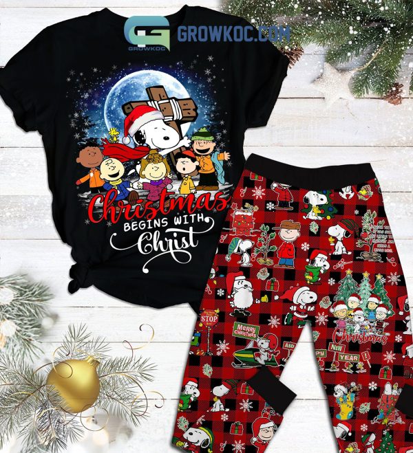 Snoopy Peanuts Christmas Begins With Christ Pajamas Set