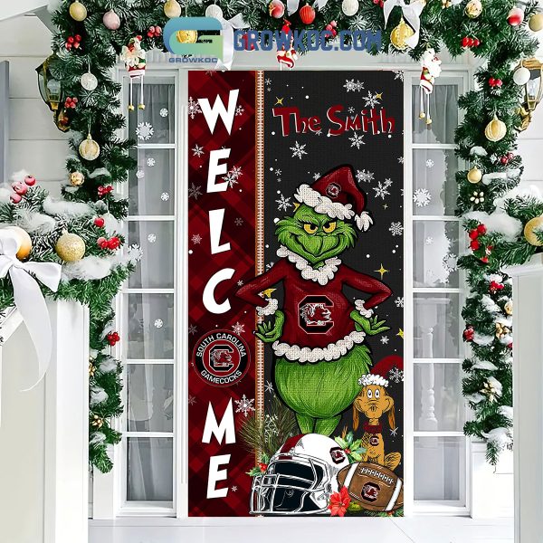 South Carolina Gamecocks Grinch Football Welcome Christmas Personalized Decor Door Cover