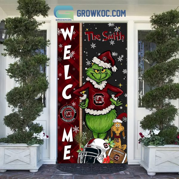 South Carolina Gamecocks Grinch Football Welcome Christmas Personalized Decor Door Cover